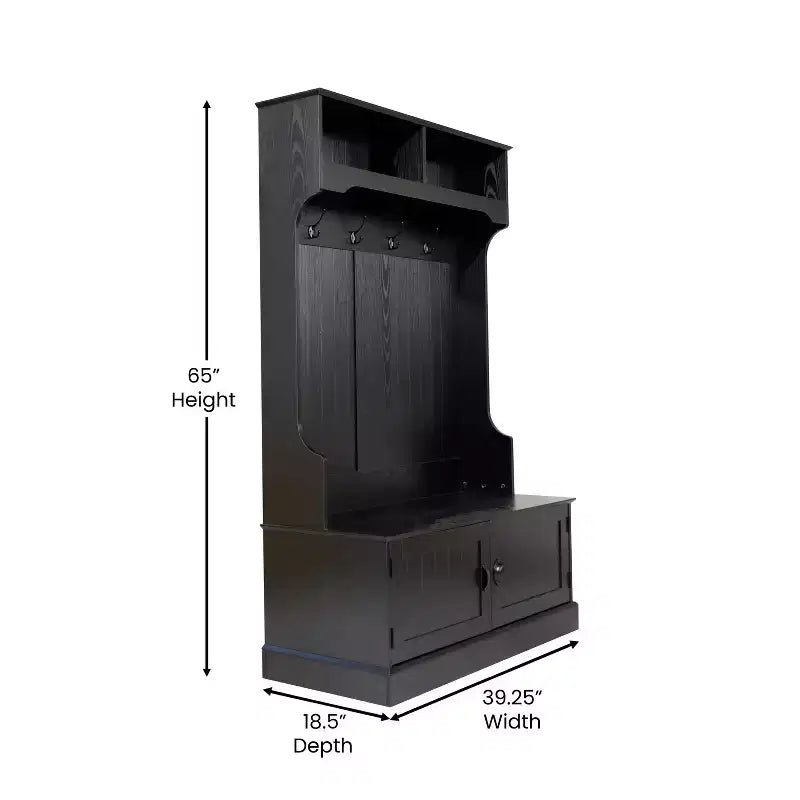 Porte-manteau d'entrée Merrick Lane avec banc, 4 doubles patères, rangement supérieur et rangement sous le banc à double porte