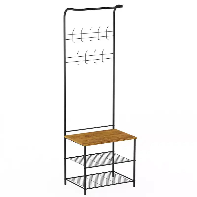 Banc d'entrée Hasting Home avec porte-manteau, meuble d'entrée en métal avec siège, crochets et rangement à chaussures