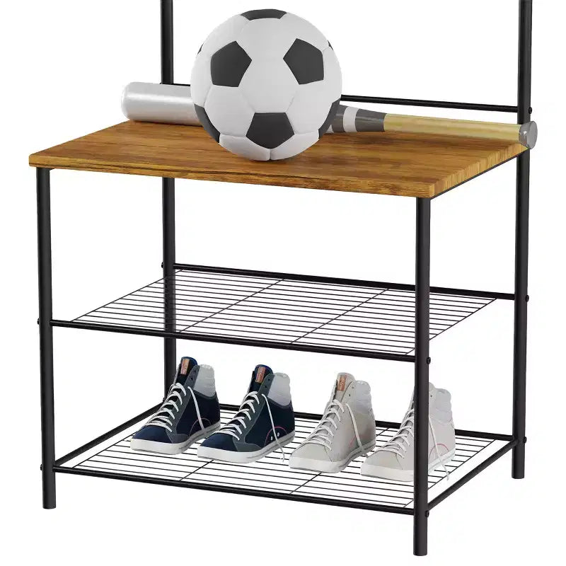 Banc d'entrée Hasting Home avec porte-manteau, meuble d'entrée en métal avec siège, crochets et rangement à chaussures