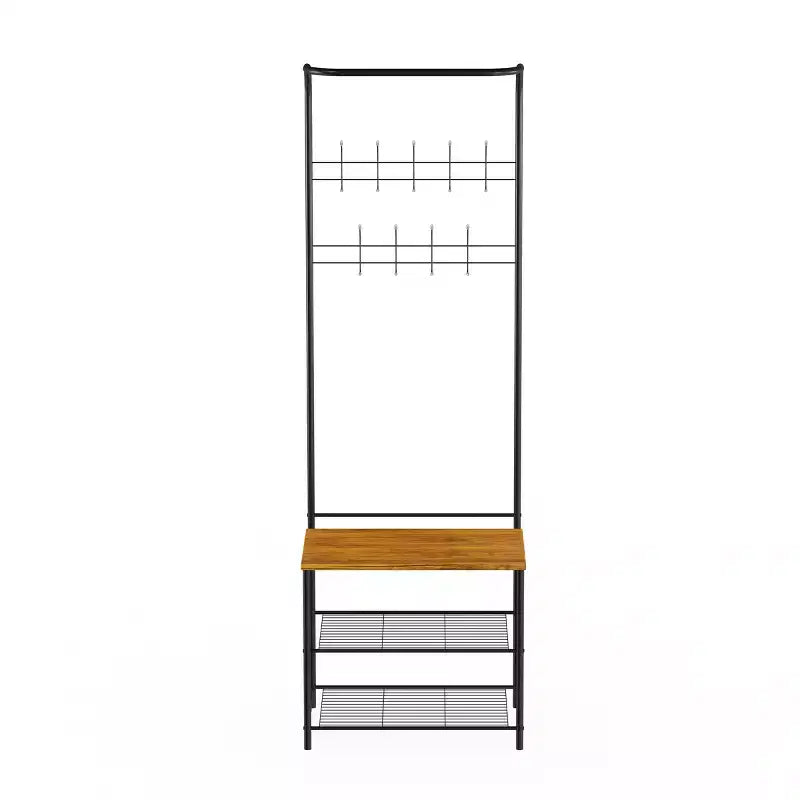 Banc d'entrée Hasting Home avec porte-manteau, meuble d'entrée en métal avec siège, crochets et rangement à chaussures