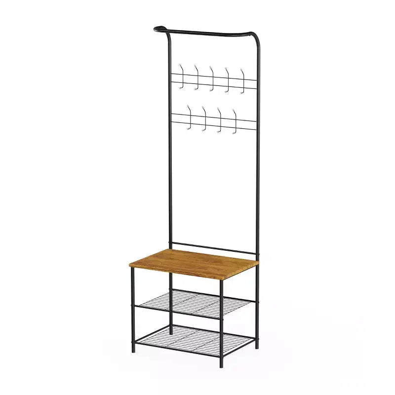 Banc d'entrée Hasting Home avec porte-manteau, meuble d'entrée en métal avec siège, crochets et rangement à chaussures