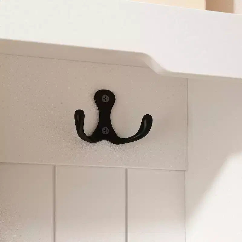 Porte-manteau 3-en-1 en bois Famapy avec banc de rangement à 4 crochets métalliques